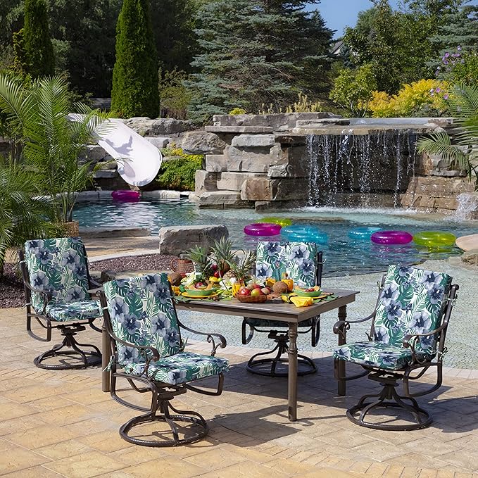 Arden Foam Outdoor Dining Chair Cushion, 20 x 44, Premium High-Density Foam, Never Flattens, Weather-Proof for Outdoor Chairs, Salome Tropical