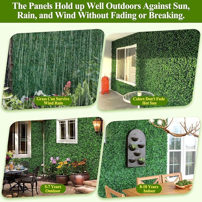 25Pcs Artificial Grass Wall Panels 10" X 10" Greenery Backdrop UV-Protected