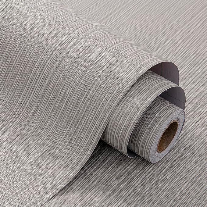 FUKU MON Grasscloth Fabric Wallpaper 24" X 394" Textured Mocha Gray Thick Linen