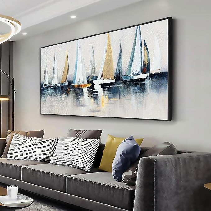 Canvas Wall Art Abstract Wall Decor Sailboat Picture Framed Artwork Modern