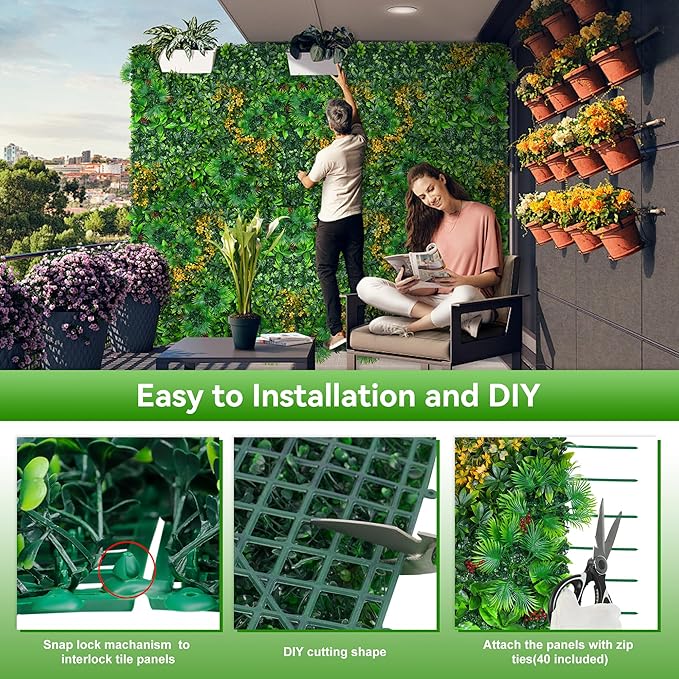 Grass Wall Panels Roll, UV-Anti Faux Greenery Plant Boxwood Panels