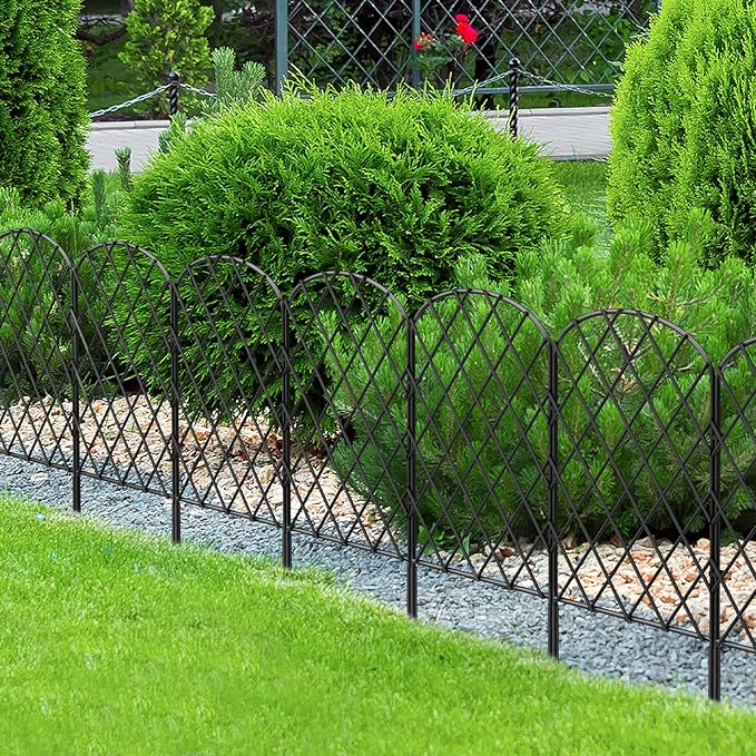 OUSHENG 19 Pack Decorative Garden Fence, Total 20ft(L) x 24in(H) Animal Barrier Border, Rustproof Metal Wire Section Edging Fencing Panel for Outdoor Patio Garden Yard, Arched