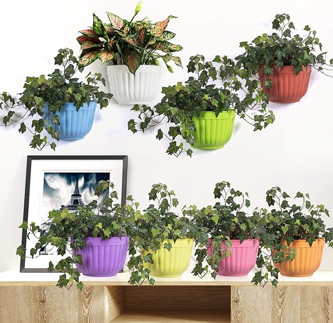 6 Pcs Colorful Resin Wall Hanging Planter Pot Vertical Garden Living Wall Mount