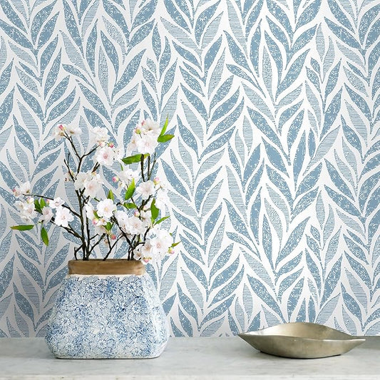 Safiyya 393"x17.3" Blue Peel and Stick Wallpaper Boho Contact Paper Modern