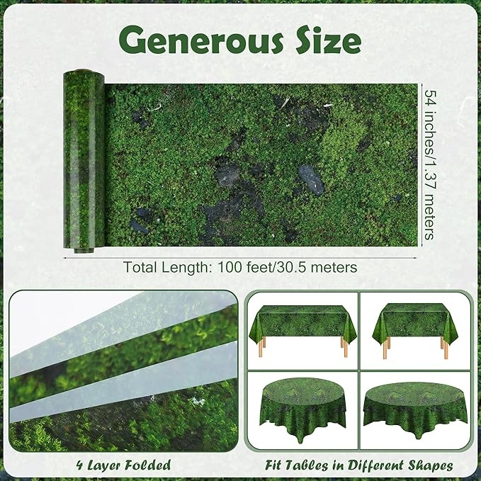 Kochorie 100 Ft x 54 Inch Green Moss Tablecloth Roll