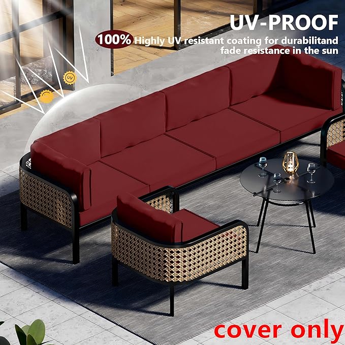 14 Piece Outdoor Patio Waterproof Cushion Covers, Fits 6-Seat Wicker Rattan Sectional Couch Chair Furniture Cover Replacement Set - Fade-Resistant Patio Cushion Covers with Zipper