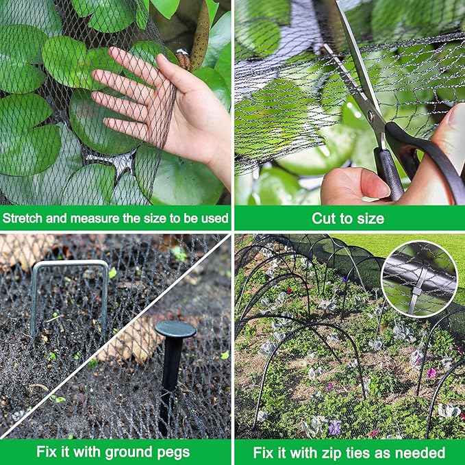 Pond Netting Kit, 15 x 20 Feet Pond Covers for Outdoor Fish Ponds,Pond Net Floating Guard Protect Fish Koi from Birds Cats, Herons,30g/㎡ Mesh Leaves Catcher(20pcs Stakes Included)