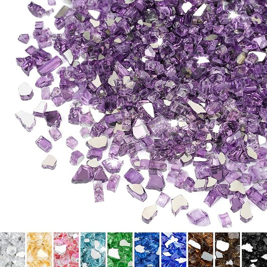 Mr. Fireglass 10 Pounds Fire Glass - 1/4 Inch High Luster Reflective Tempered Glass Rocks for Fireplace Fire Pit Table and Landscaping, Purple