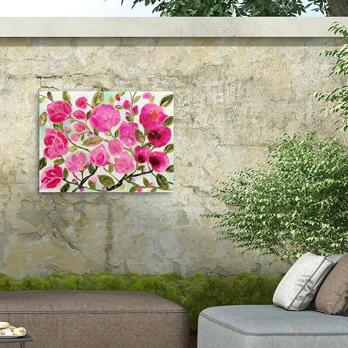 Trademark Fine Art Outdoor Canvas Art - Carrie Schmitt 'Floral Painting 1' Wall Art for Outdoor Spaces, Patios, or Gardens