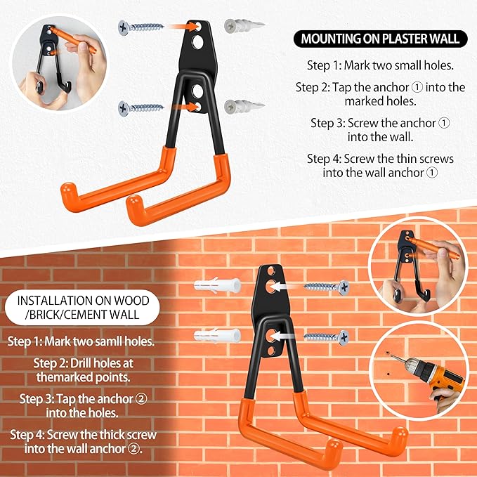 28 Pack Garage Hooks Heavy Duty - Garage Storage and Organization Ladder Hooks with Non Slip PVC Coating for Hanging Bike，Ladder，Garden Tools，Hose