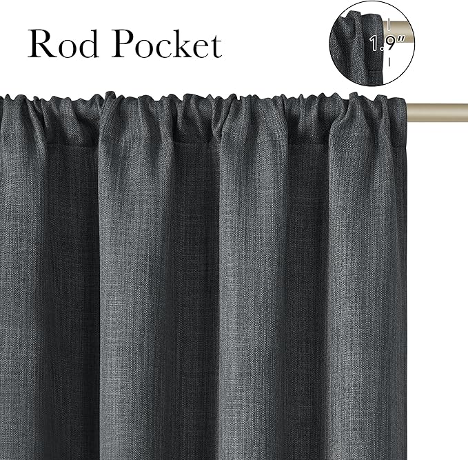 NICETOWN Charcoal Gray Faux Linen Room Darkening Rod Pocket Curtains 63 inch