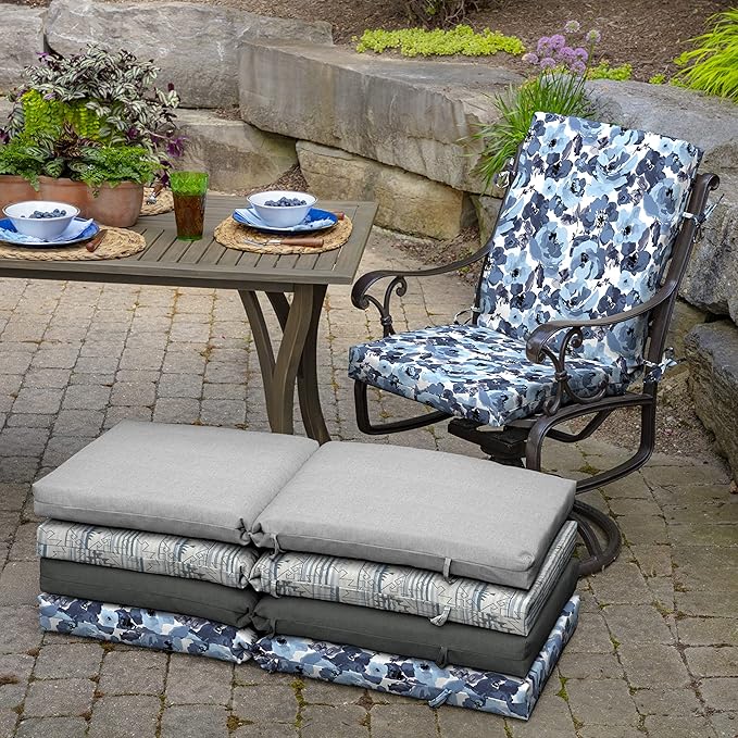 Arden 4-Pack Outdoor Patio Dining Chair Cushion, 20x44, Rain-Proof Seat Pad, Fade-Resistant Outdoor Cushion Blue Garden Floral