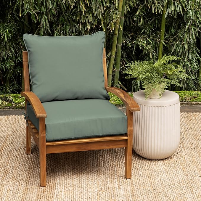 Arden earthFIBER Outdoor Foam Deep Seat Cushion Set, 24x24, Premium High-Density Foam, Never Flattens, Weather-Proof for Patio Chair Sofa Couch, Sage Green Texture