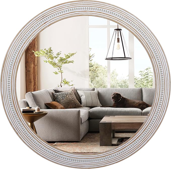 Reflinto 30 Inch Rustic Farmhouse Wooden Round Mirrors