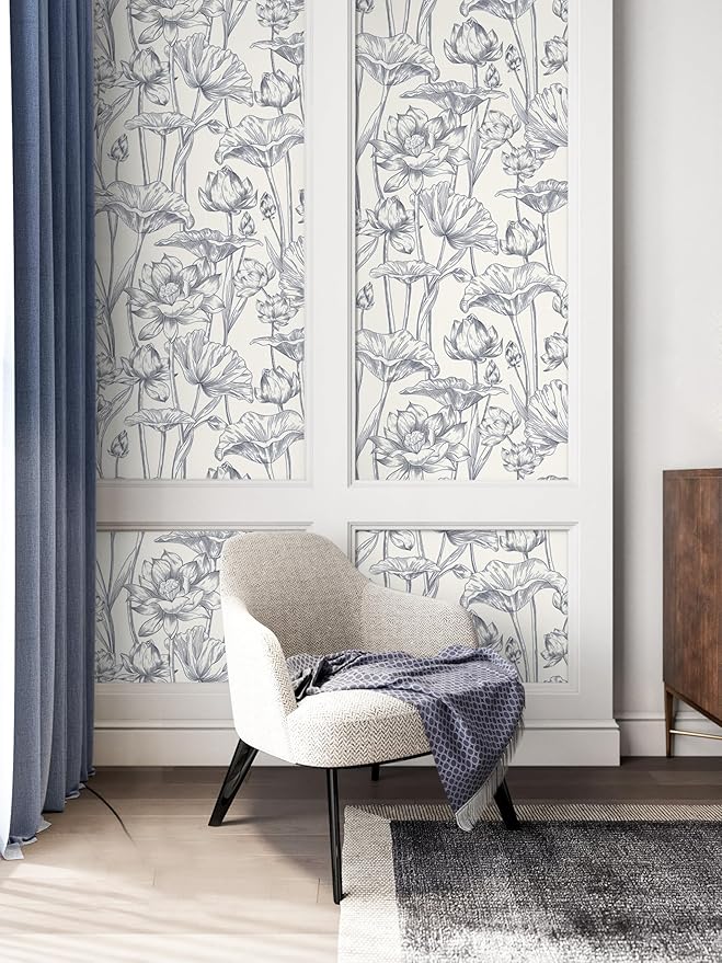 Timeet Floral Peel and Stick Wallpaper 16" x 197" White and Purple Wallpaper