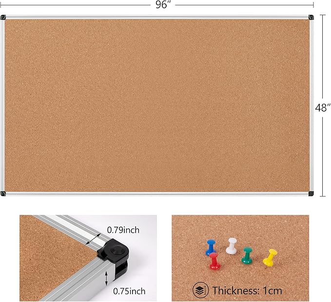 Extra Large Cork Bulletin Board 96" X 48", Wall Mounted Notice Pin Board