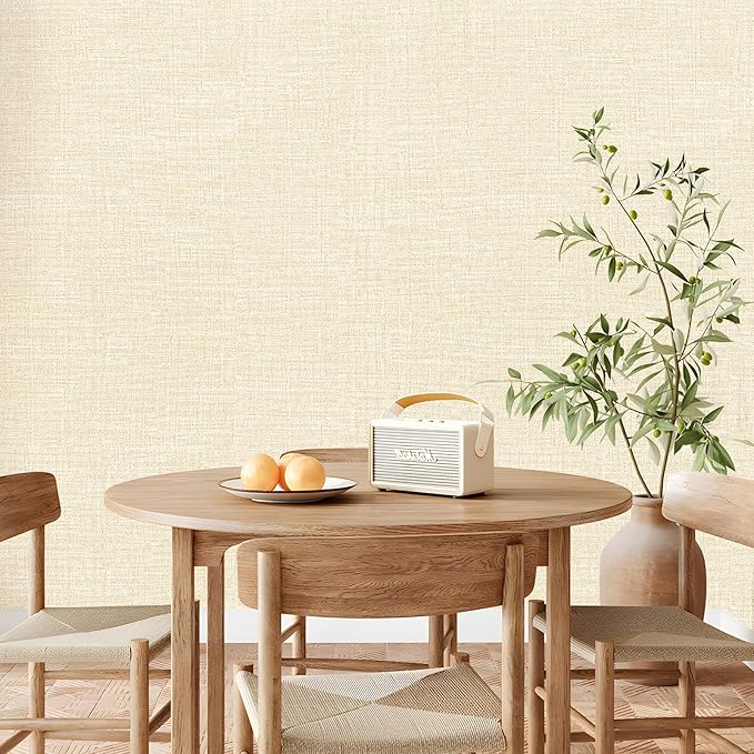 Amiya Grasscloth Cream Wallpaper Peel and Stick Beige Faux Fabric Linen Contact
