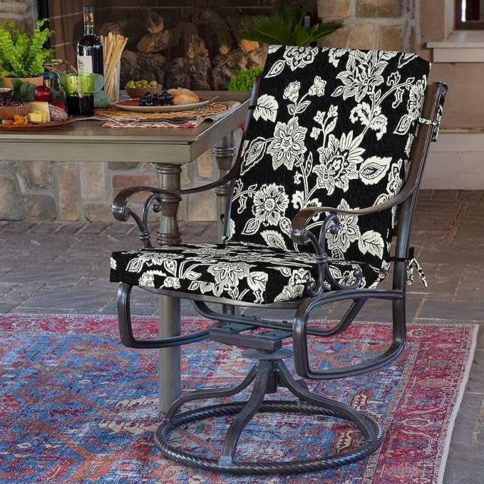 Arden Outdoor Patio Dining Chair Cushion, 20x44, Rain-Proof Seat Pad, Fade-Resistant Outdoor Cushion Ashland Black Jacobean