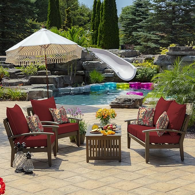 Arden Outdoor Deep Seat Cushion Set (2-Pack), 24 in x 24 in, Weather-Proof, Rain-Proof, Fade Resistant Patio Cushion for Chair, Sofa, and Couch Ruby Red Leala