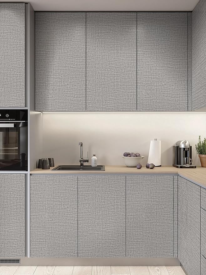 Guvana Grasscloth Peel and Stick Wallpaper Grey Textured Contact Paper Modern
