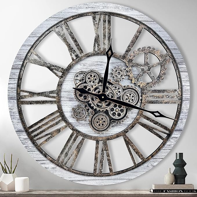 The B-Style Large Real Moving Gears Wall Clock 30 inch Rustic Retro Industrial