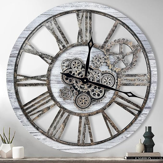 The B-Style Large Real Moving Gears Wall Clock 30 inch Rustic Retro Industrial