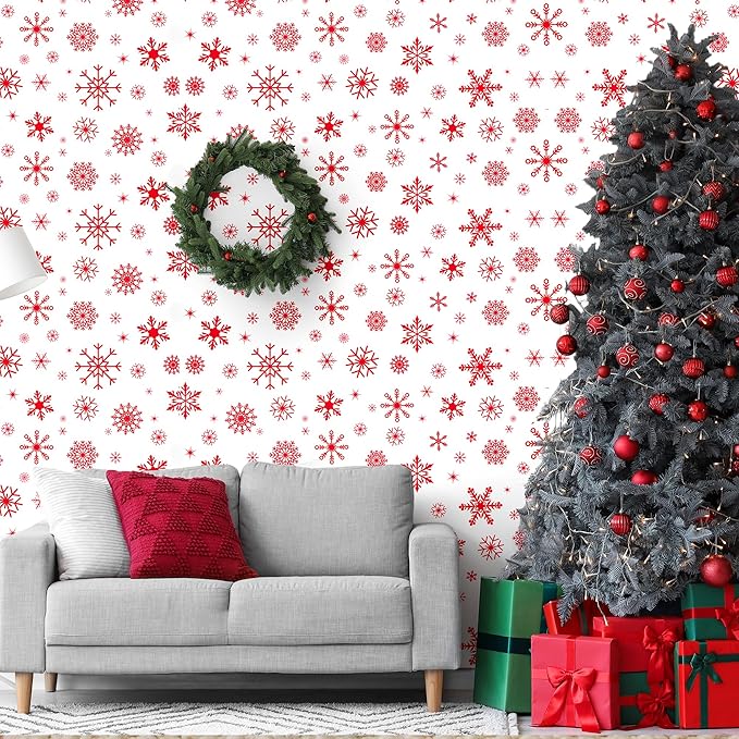Kochorie 100 Ft x 54 Inch Red Snowflake Tablecloth Roll