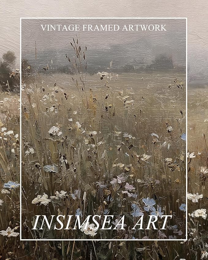 InSimSea Extra Large Framed Vintage Wall Art, Living Room Country Farmhouse Decor, Spring Wildflower Field Landscape Canvas Prints, Retro Scenery Long Pictures for Bedroom Above of Bed, 20x40inch