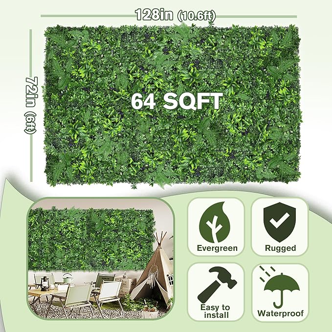 Artificial Green Boxwood Grass Wall Roll: 72"x128" UV Protected Ivy Privacy