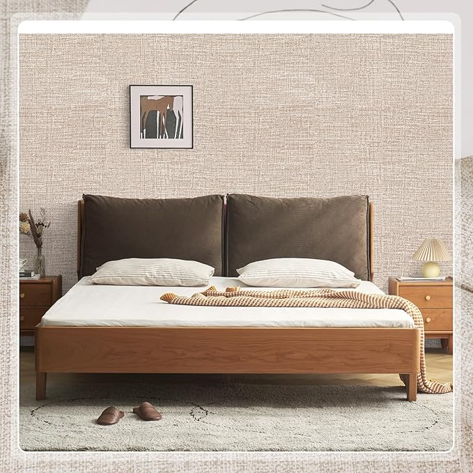 Amiya Grasscloth Khaki Wallpaper 17.3"x120" Peel and Stick Tan Faux Fabric