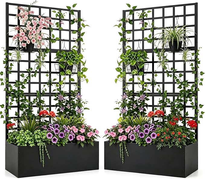 Metal Planter Box with Trellis, Planter Box Trellis with Privacy Screen and