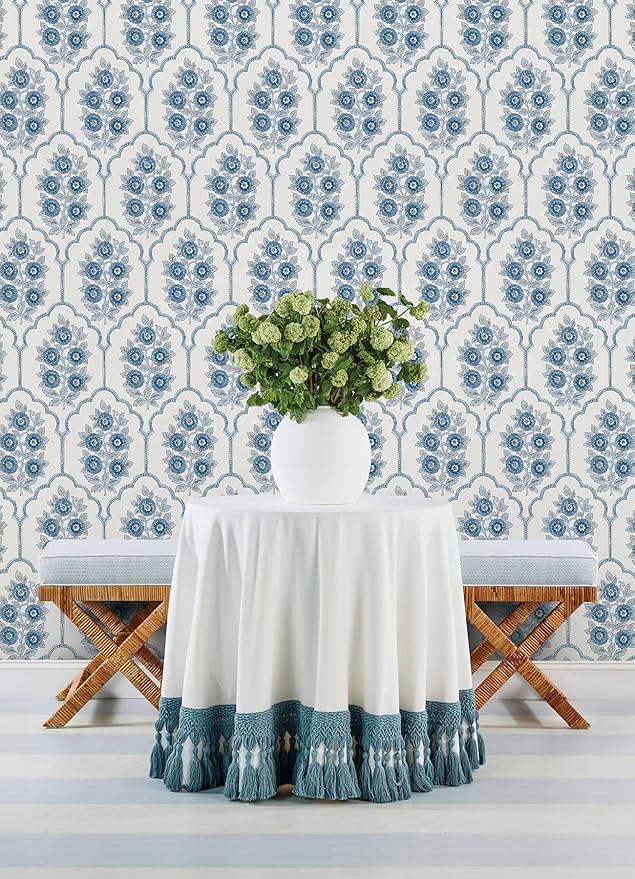 NuWallpaper x Society Social Floral Bazaar Delft Blue Peel and Stick Wallpaper