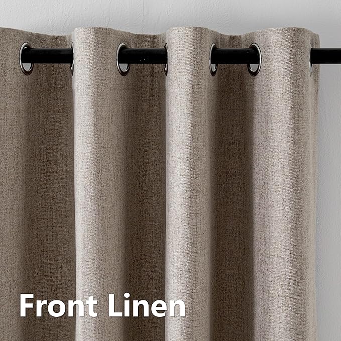 IGEMAEVE Linen Blackout Curtains 84 Inch Length 2 Panels Set, 100% Black Out