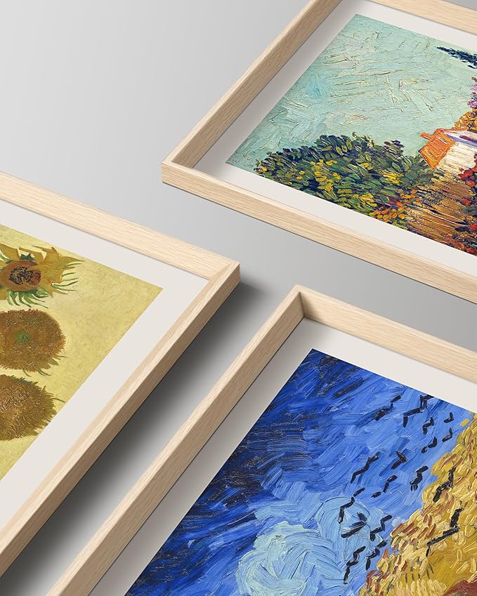 HesenDot Van Gogh Framed Wall Art Set of 3, 12x16 Inch Canvas Prints, Wheatfield