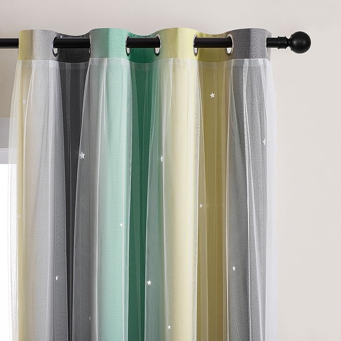 XiDi Yellow & Rainbow Curtains for Kids & Girls Room
