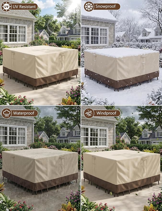 Patio Furniture Covers Waterproof Square, Outdoor Furniture Covers Waterproof Windproof with Padded Handles, Heavy Duty 600D Oxford Outdoor Table Chair Set Cover