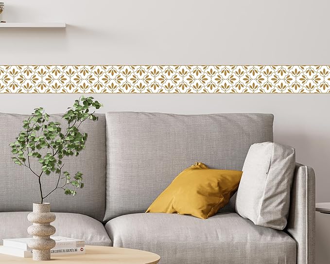 FLFK Wallpaper Border Gold and White Patterns Peel and Stick Wall Border Self