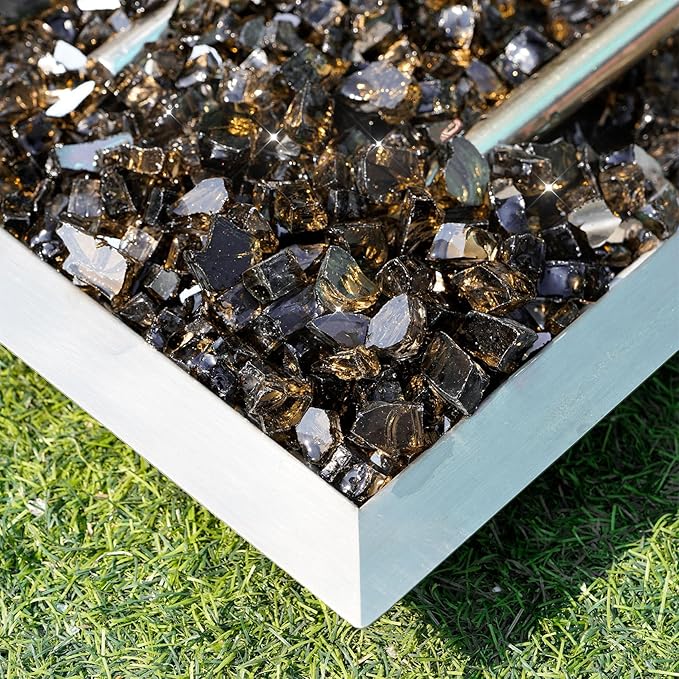 Skyflame Fire Pit Glass Rocks, 15 Pound Bronze Reflective Fire Glass for Outdoor Indoor Fire Bowl Fireplace, 1/2-Inch