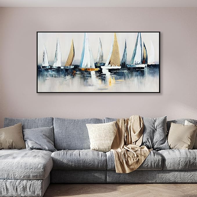 Canvas Wall Art Abstract Wall Decor Sailboat Picture Framed Artwork Modern