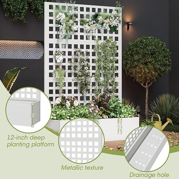 Metal Planter Box with Trellis, Planter Box Trellis with Privacy Screen and