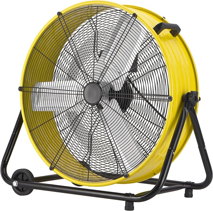 Uthfy 24 Inch High Velocity Floor Fan, 8800CFM Heavy Duty Industrial Drum Fan with 3 Speeds, 360Â° Tilt Metal Garage Fan with Wheels for Warehouse, Commercial, Workshop, Factory and Gym, Yellow