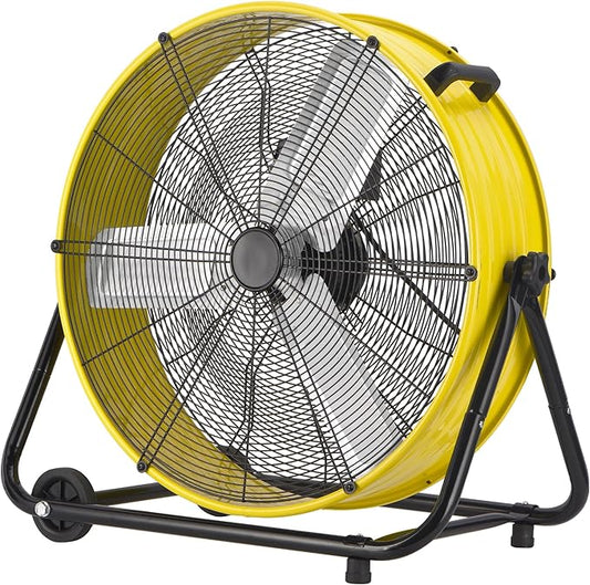 Uthfy 24 Inch High Velocity Floor Fan, 8800CFM Heavy Duty Industrial Drum Fan with 3 Speeds, 360Â° Tilt Metal Garage Fan with Wheels for Warehouse, Commercial, Workshop, Factory and Gym, Yellow