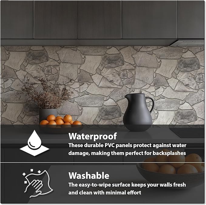 CONCORD WALLCOVERINGS 3D Faux Stone Wall Panels, Lightweight 17.5" x 23.75" PVC