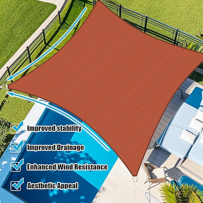 Amagenix Sun Shade Sail 16X32 Curved Edge Outdoor Shade Canopy Rust Red Breathable 95% UV Block Shade Cloth for Patio Garden Backyard (We Make Custom Size)
