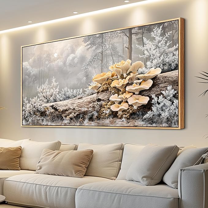 QIYILEXWART Large Wall Decor For Living Room Canvas Wall Art For Office Modern Wall Decorations For Bedroom Moonlit Forest Mushroom Landscape Painting Farmhouse Pictures Artwork Home Decor 24x48
