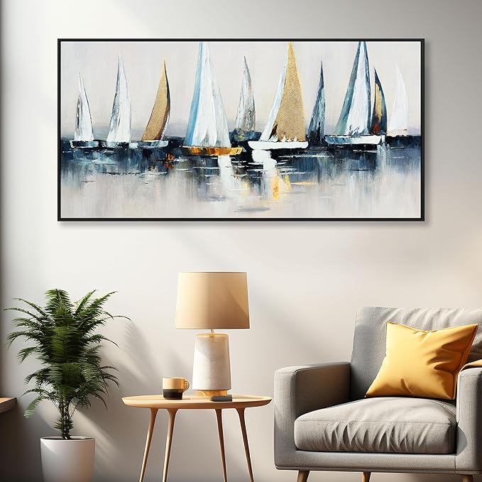 Canvas Wall Art Abstract Wall Decor Sailboat Picture Framed Artwork Modern