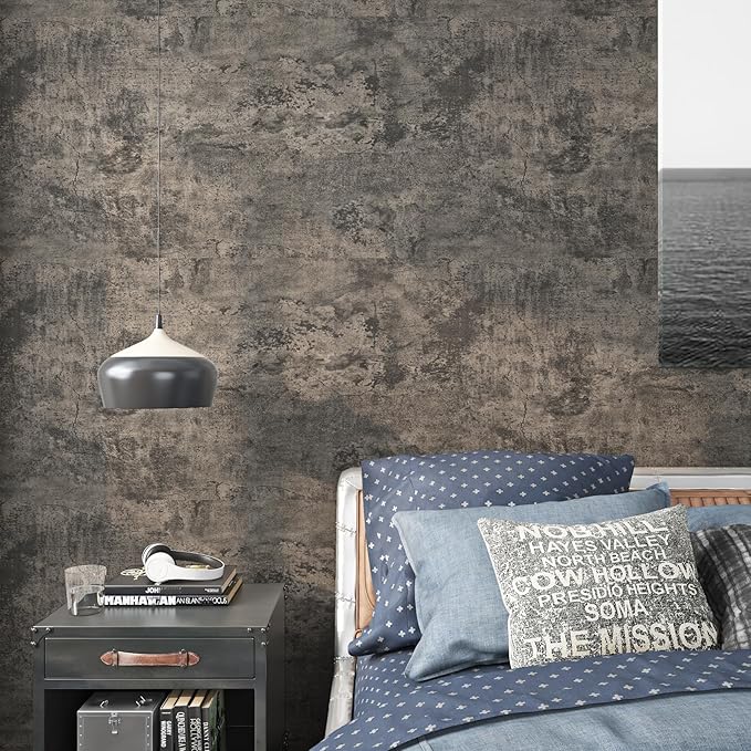 Livelynine Moody Concrete Wallpaper Peel and Stick Industrial Modern Brown