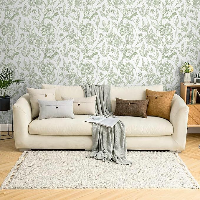 Timeet Peel and Stick Wallpaper Green Floral Wall Paper