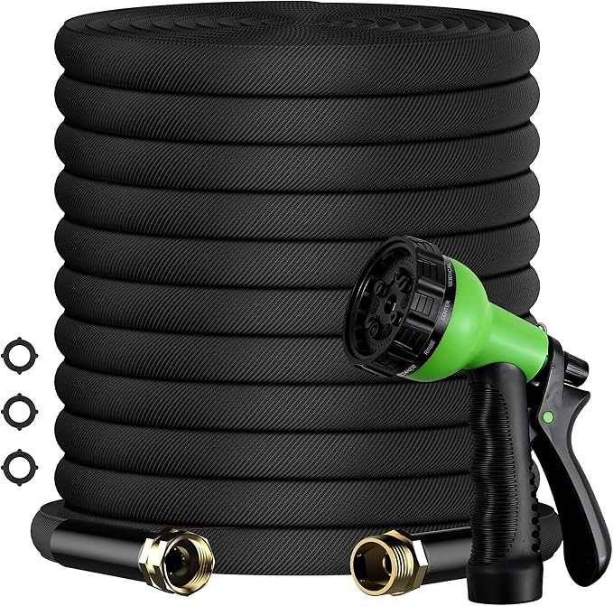 50FT Lightweight Flat Garden Hose for Women & Seniors, Non-Expandable Water Hose with 10-Pattern Spray Nozzle, Easy Storage No-Kink Hose for RV, Patio, Small Backyard, Car Wash & Everyday Watering