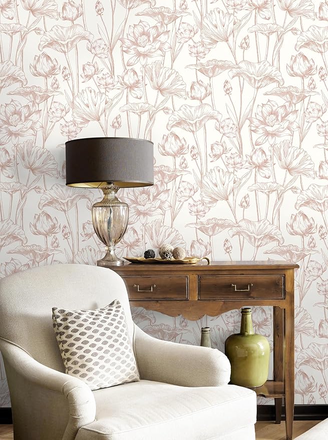 Timeet Floral Peel and Stick Wallpaper White and Pink Vintage Contact Paper 16"